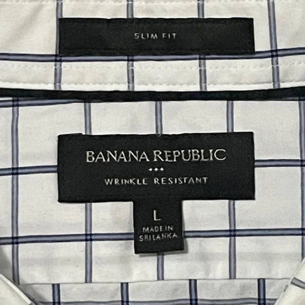 Banana Republic Men’s Large Slim Fit Long Sleeve Button Down Shirt White Plaid